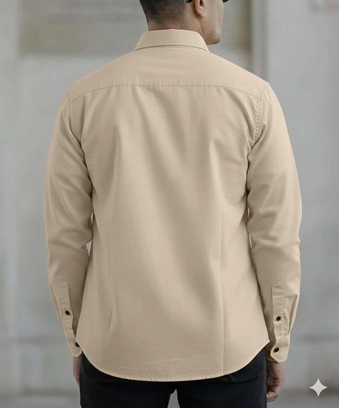 Men's Black Casual Shirt, Long Sleeve, Dual Chest Pockets, Button-Down Collar