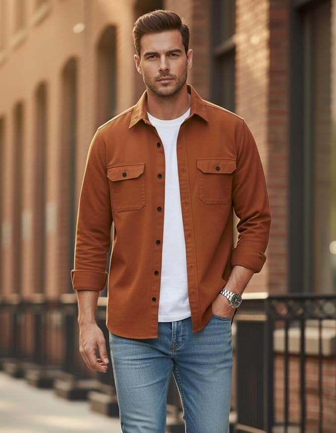 Men’s Stylish Cotton Blend Casual Shirt || Full Sleeve Button-Down Shirt with Dual Flap Pockets