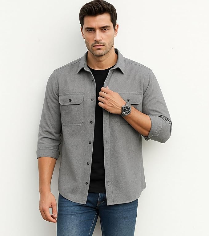 Men’s Stylish Cotton Blend Casual Shirt || Full Sleeve Button-Down Shirt with Dual Flap Pockets