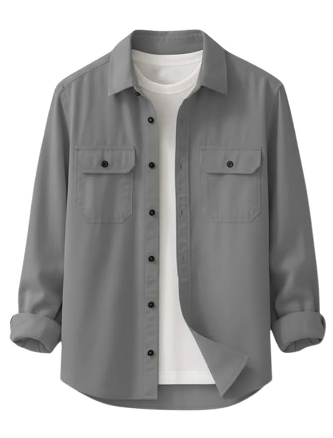 Men’s Stylish Cotton Blend Casual Shirt || Full Sleeve Button-Down Shirt with Dual Flap Pockets