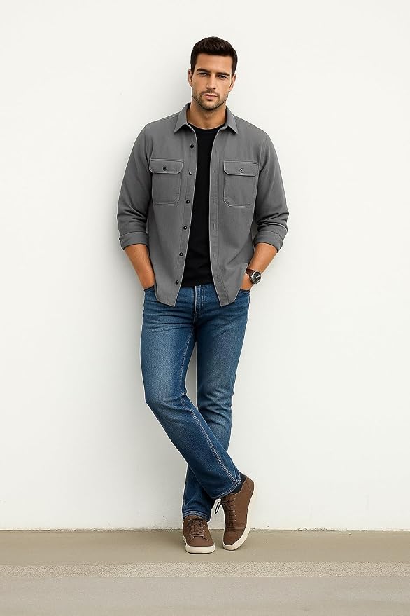 Men’s Stylish Cotton Blend Casual Shirt || Full Sleeve Button-Down Shirt with Dual Flap Pockets