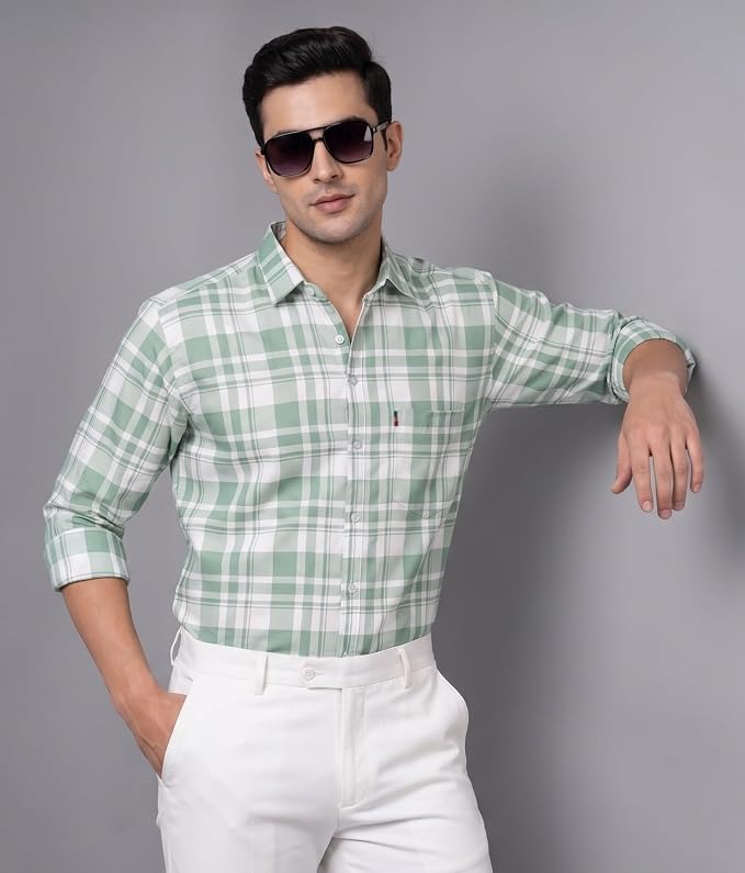 Men’s Checked Casual Premium Cotton Blend Full Sleeve Regular Fit Check Shirt for Man